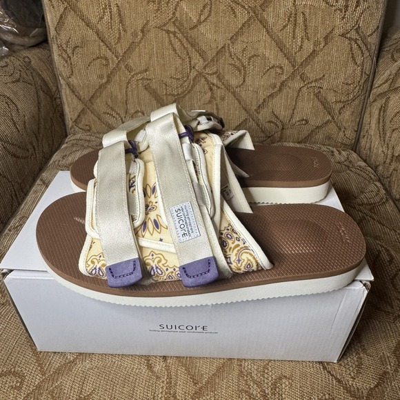 Suicoke MOTO-Cab-PT05 Sandals Ivory Brown Paisley Men's Size 10 OG-056Cab-PT05